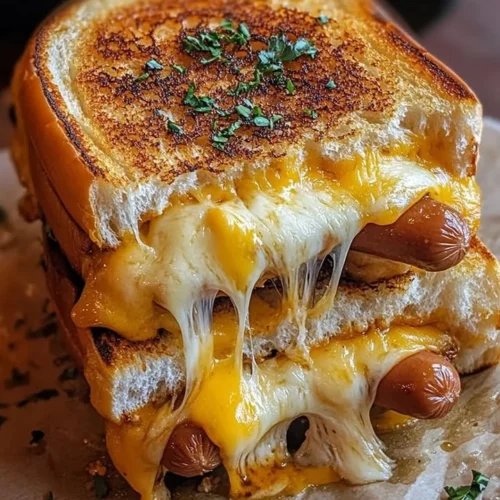 Delicious fryer grilled cheese hot dogs, showcasing melted cheese and crispy bread.