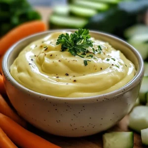 Delicious homemade Garlic Aioli in a small bowl with fresh garlic and herbs
