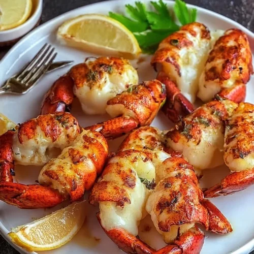 Delicious garlic butter lobster tails garnished with herbs