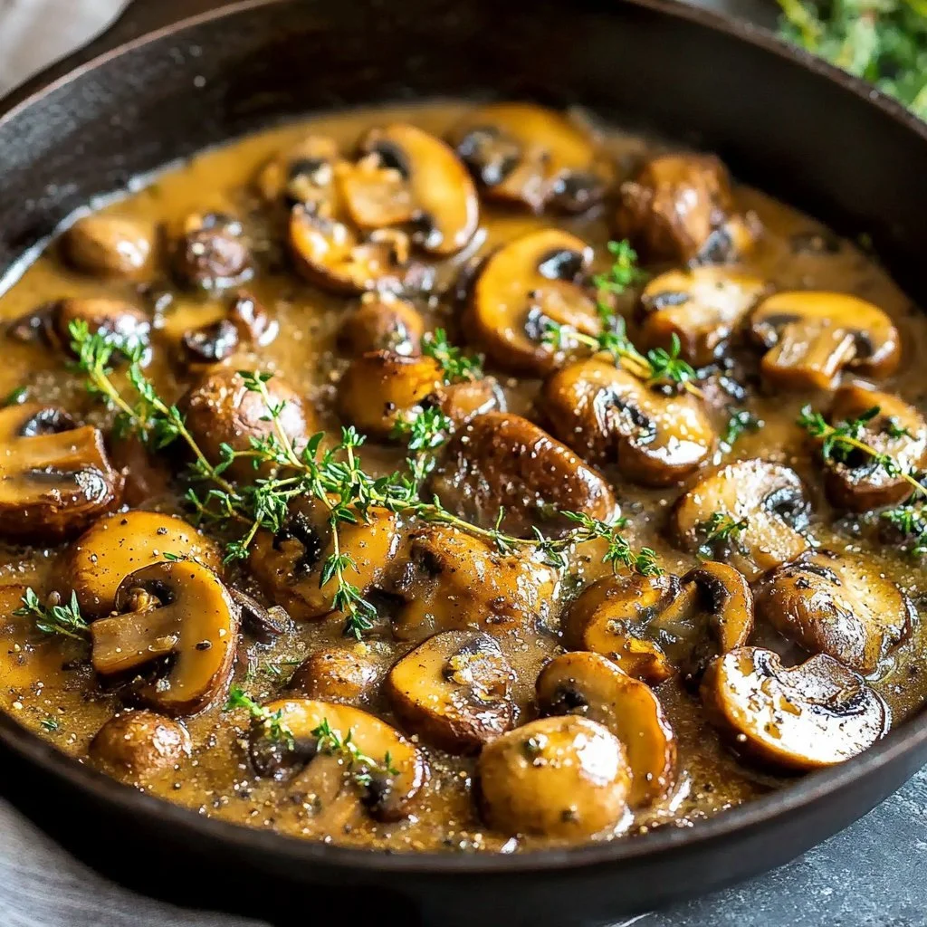 Creamy Garlic Mushroom Stroganoff served in a bowl with fresh herbs