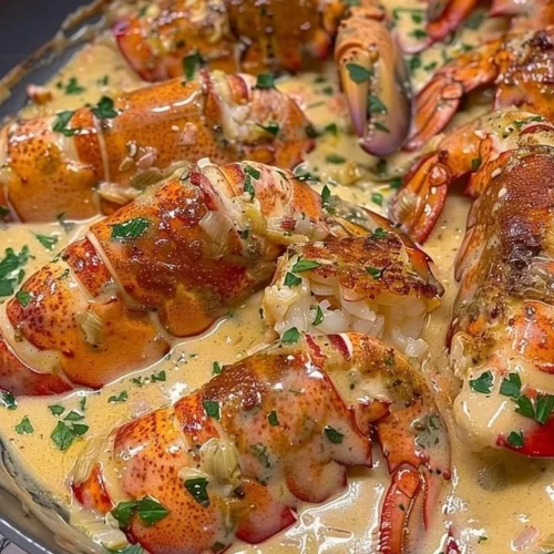 Delicious Garlic Parmesan Alfredo Lobster Tails plated elegantly