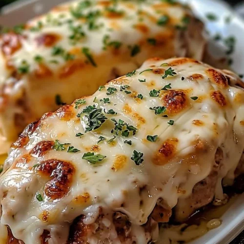 Garlic Parmesan Chicken Meatloaf served with herbs and garnishes.