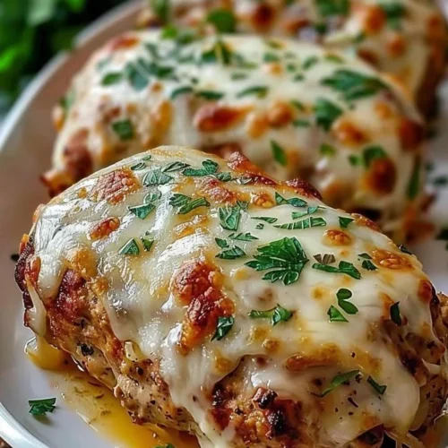 Garlic Parmesan Chicken Meatloaf served on a plate garnished with herbs