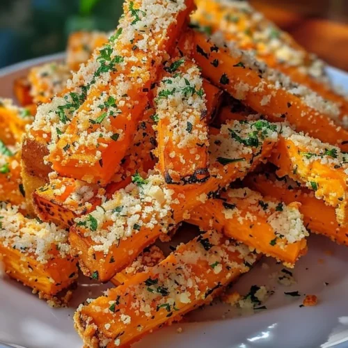 Garlic Parmesan Sweet Potato Sticks served in a bowl