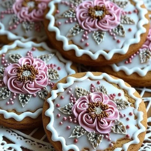 Beautiful gingerbread cookies decorated with royal icing for the holidays.