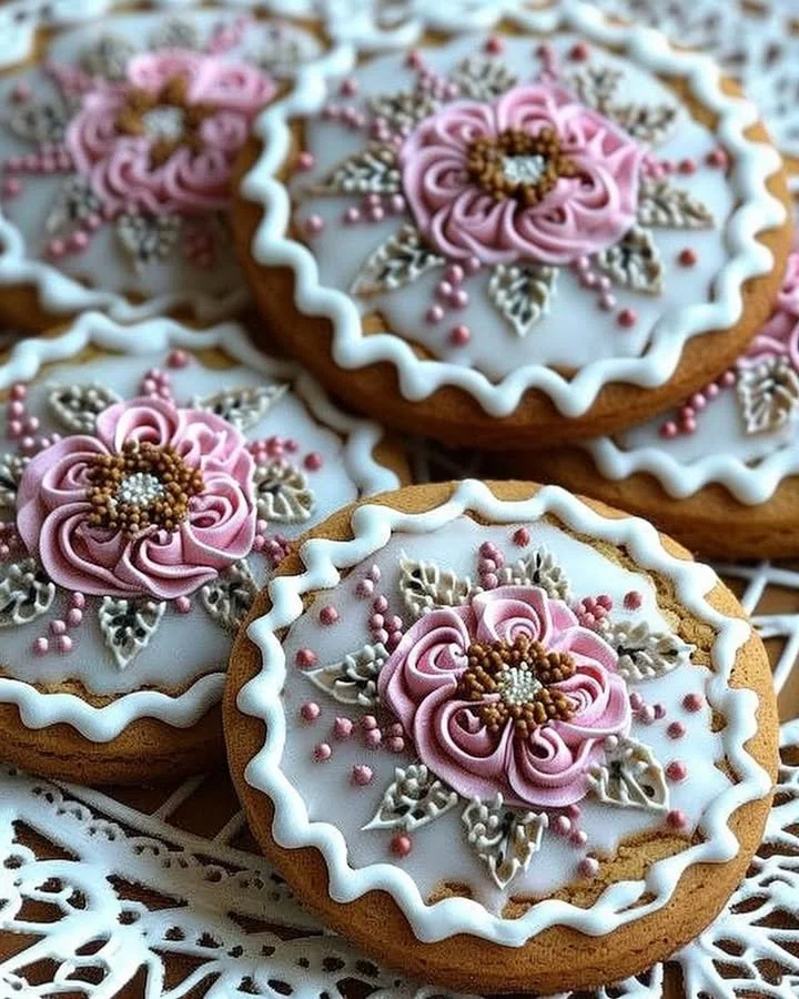 Beautiful gingerbread cookies decorated with royal icing for the holidays.