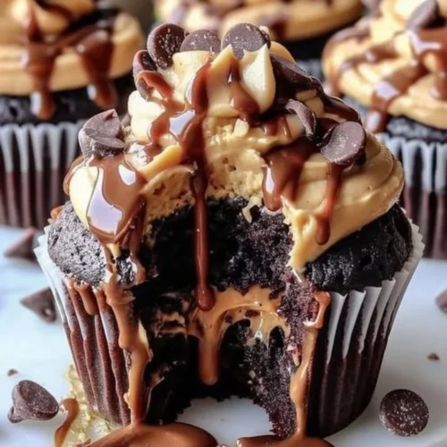 Gooey peanut butter lava cupcakes with melted filling