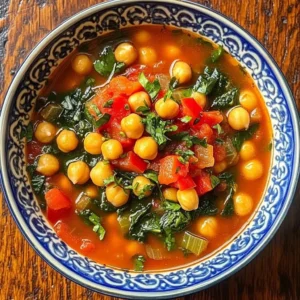 Bowl of hearty Greek Chickpea Soup with fresh herbs and spices