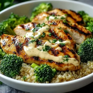 Healthy grilled chicken broccoli bowl with fresh ingredients