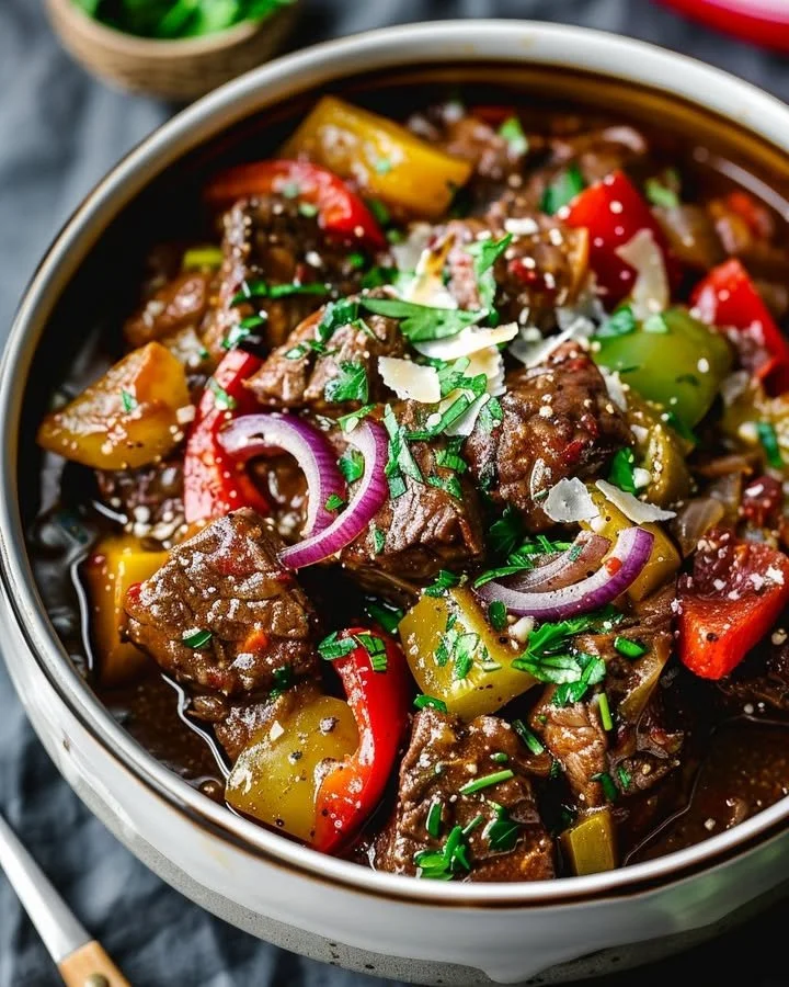 Delicious Guinness Braised Beef Stew in a rustic bowl with fresh herbs