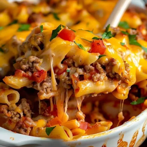 Delicious homemade Hamburger Casserole served in a skillet