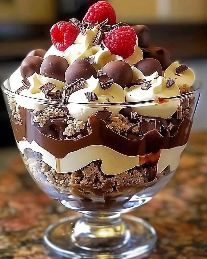 Delicious chocolate cheesecake trifle with layers of cheesecake and chocolate