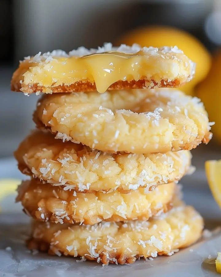 Heavenly coconut lemon curd cookies with a glossy lemon glaze