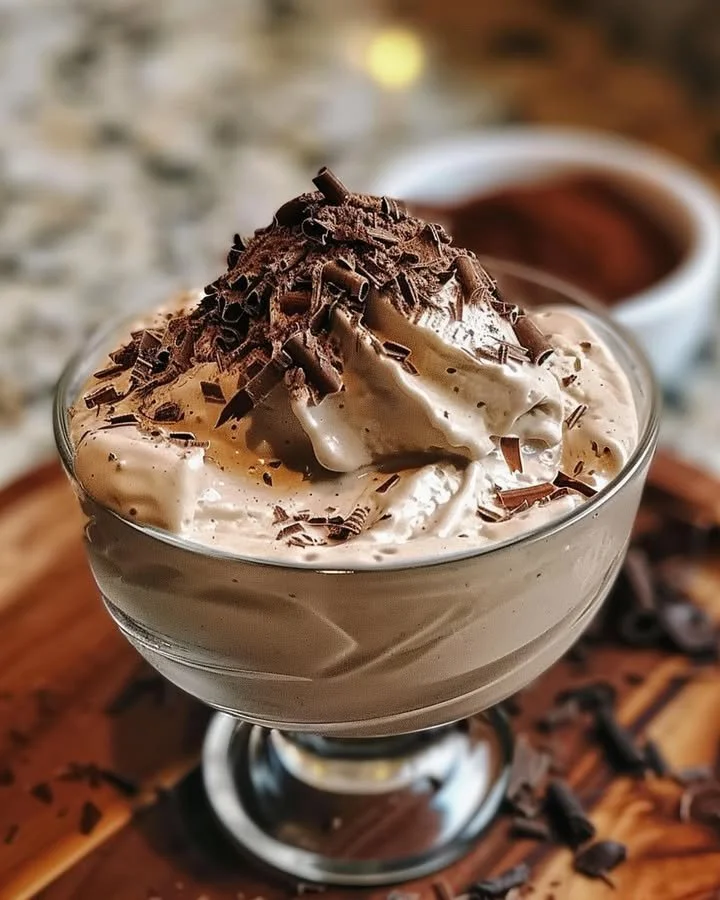 Homemade Baileys Ice Cream served in a bowl with a scoop and chocolate drizzle