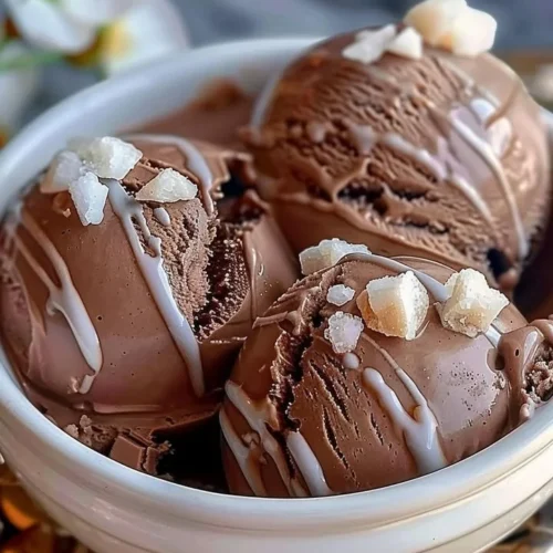 Bowl of homemade chocolate ice cream topped with chocolate chips