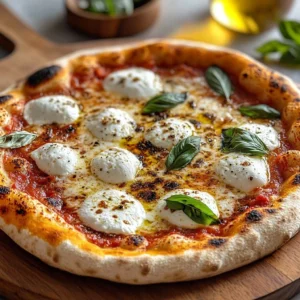 Hot honey ricotta pizza topped with drizzled honey and fresh herbs
