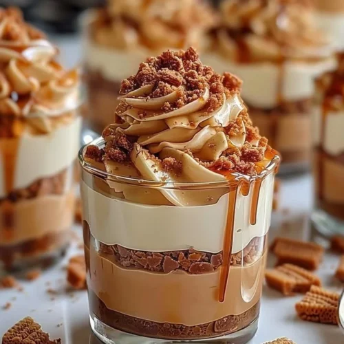 Delicious Biscoff cheesecake cups with a crunchy topping