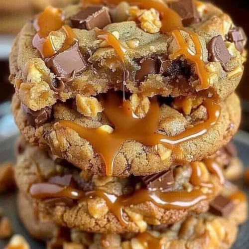 Delicious Butterfinger caramel crunch cookies ready to be enjoyed
