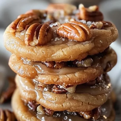 Plate of irresistible pecan pie cookies with pecans on top