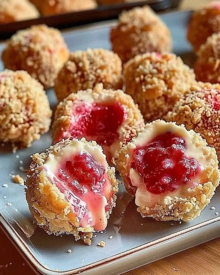 Irresistible strawberry cheesecake crunch bites recipe with fresh strawberries and creamy filling