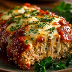 Delicious Italian-Inspired Parmesan Chicken Meatloaf served on a plate