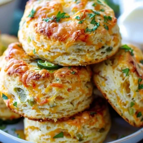Freshly baked jalapeño cheddar biscuits on a cooling rack