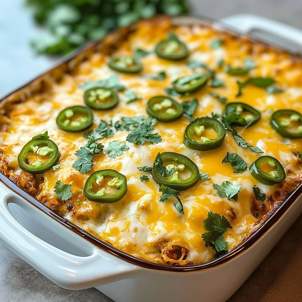Delicious Keto Taco Casserole baked and served in a ceramic dish