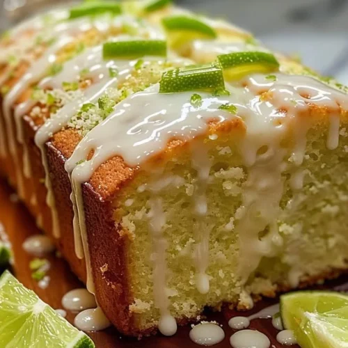 Delicious Key Lime Pound Cake with a glossy Key Lime Glaze on top.