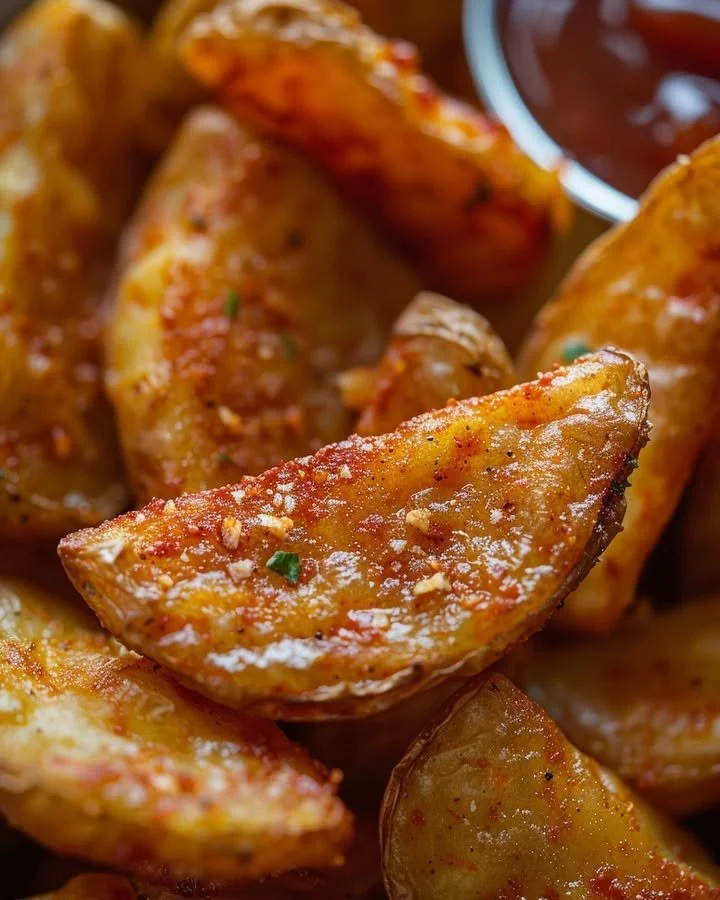 Crispy homemade KFC-style potato wedges served in a bowl