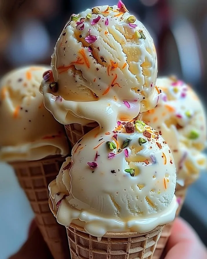 Delicious Kulfi Ice Cream topped with nuts and saffron