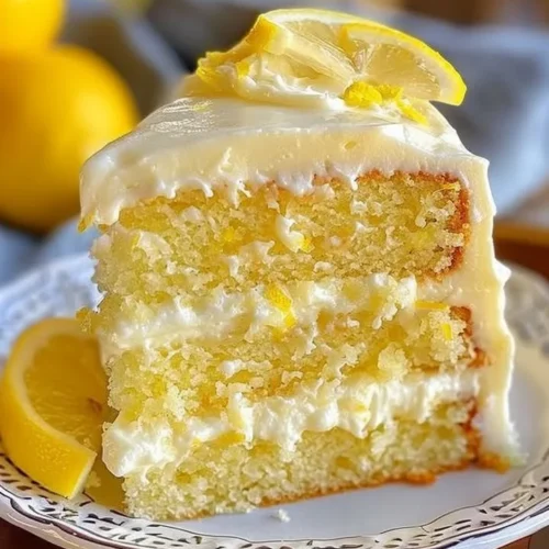 Delicious Lemon Heaven Cake with creamy frosting and lemon zest garnish