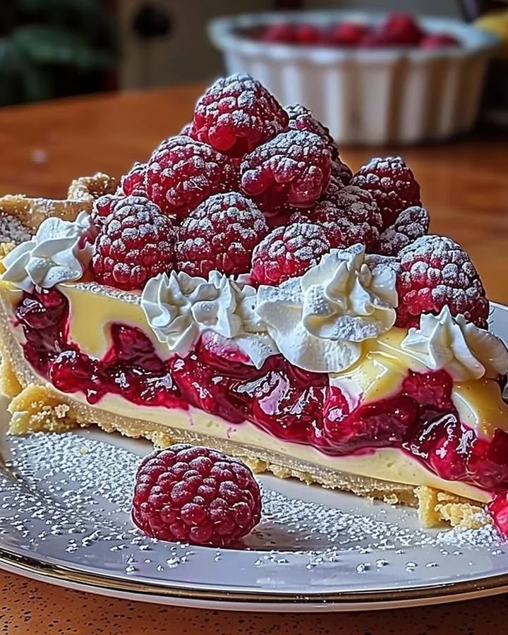 Delicious Lemon Raspberry Layered Pie with vibrant colors and creamy texture