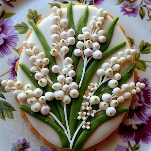 Lily of the Valley decorated sugar cookies in elegant floral designs