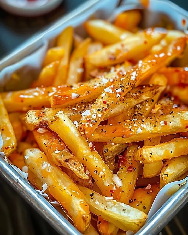 Delicious Louisiana Voodoo Fries topped with spicy seasonings and sauces.