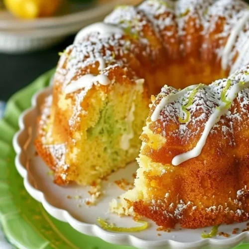 Lemon-Lime Infusion Cake topped with zesty icing and fresh lemon slices