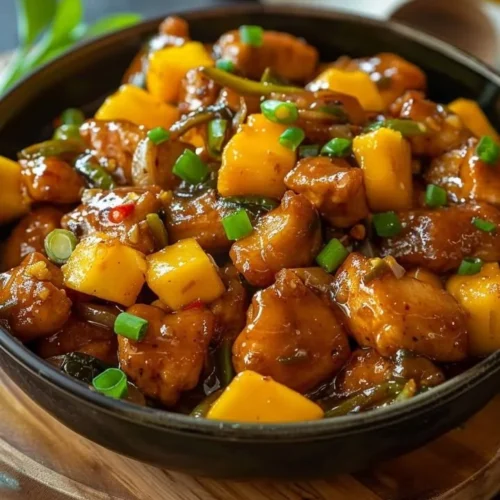 Delicious Mango Chili Chicken dish served on a plate