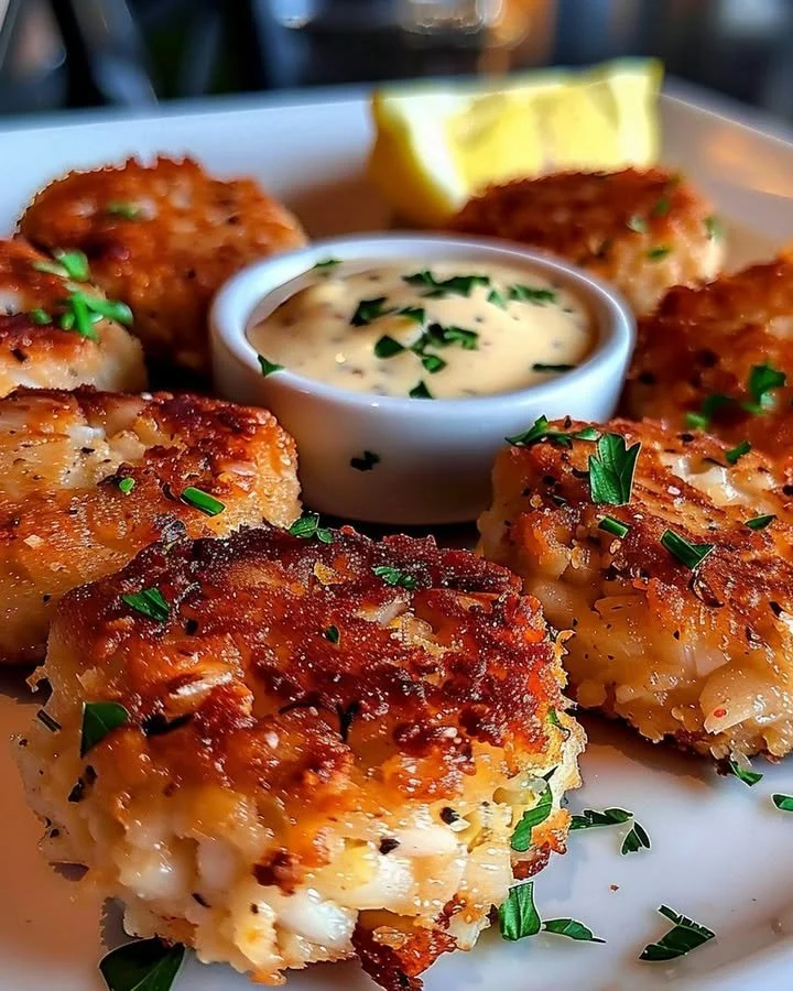 Delicious Maryland crab cakes served with a side of tartar sauce