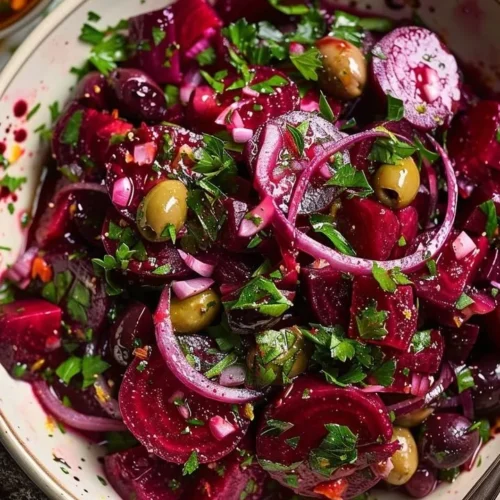 Mediterranean Beetroot and Olive Citrus Salad with vibrant colors and fresh ingredients