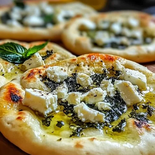 Mediterranean mint and feta stuffed flatbreads served on a plate