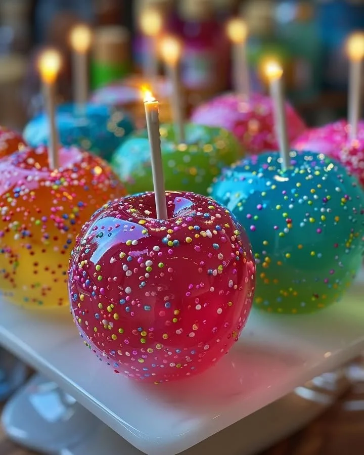 Neon Blast Jolly Rancher Candy Apples showcasing vibrant colors and a sweet glaze