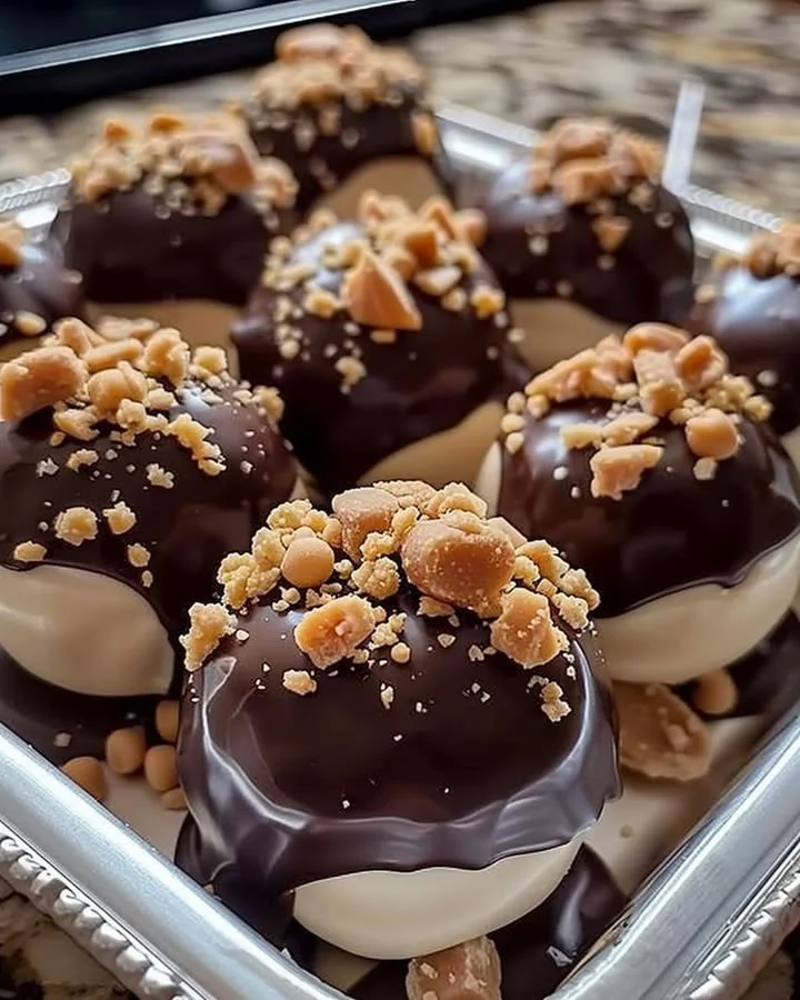 No-bake peanut butter cheesecake balls served on a plate