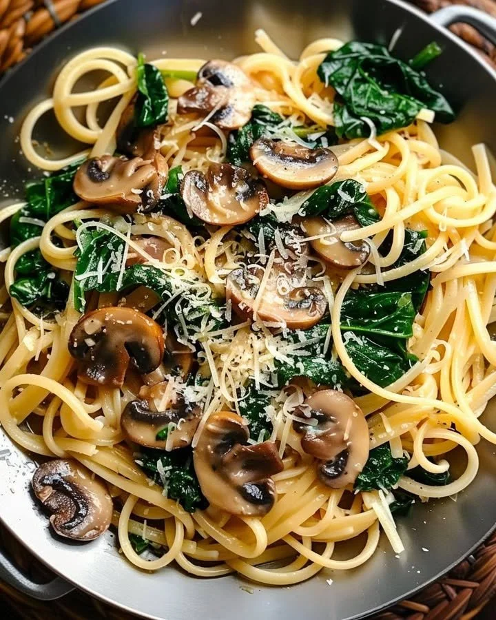 Creamy One Pot Garlic Parmesan Pasta in a bowl with herbs and cheese