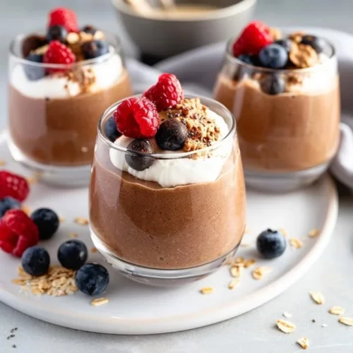 Bowl of overnight Čokolino topped with fresh berries