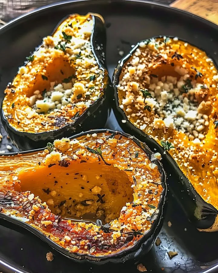 Delicious Parmesan herb roasted acorn squash served on a plate