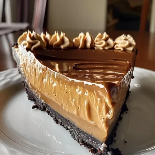 Delicious Peanut Butter Pie topped with whipped cream and chocolate shavings