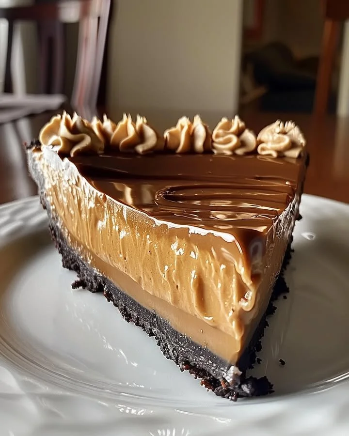 Delicious Peanut Butter Pie topped with whipped cream and chocolate shavings