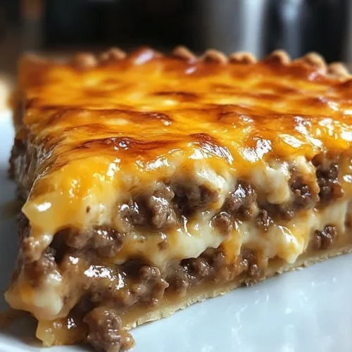 Delicious Pioneer Woman cheeseburger pie baked and ready to serve.