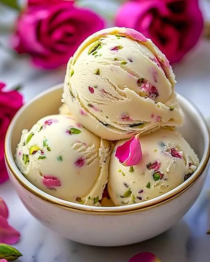 Pistachio cheesecake ice cream topped with crushed pistachios