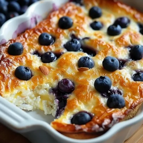 Protein-packed blueberry cottage cheese bake topped with fresh berries
