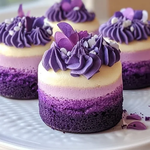 Purple Ombre Mini Cakes decorated with beautiful gradient frosting